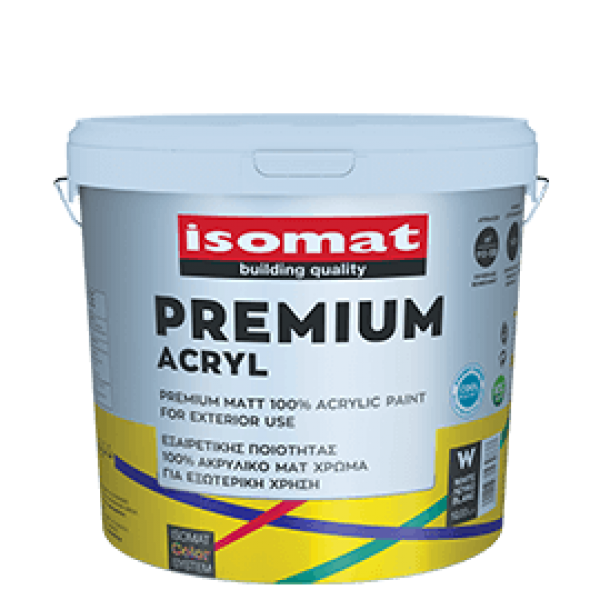 ISOMAT PREMIUM ACRYL10 Lt Εξαιρετικής ποιότητας, ματ 100% ακρυλικό χρώμα για εξωτερική χρήση.